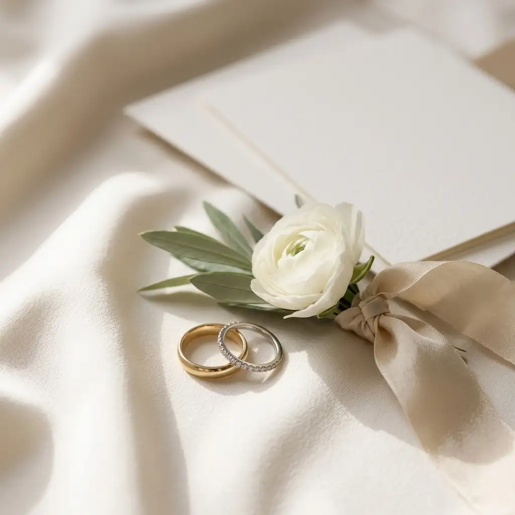 Anillos de boda sobre seda